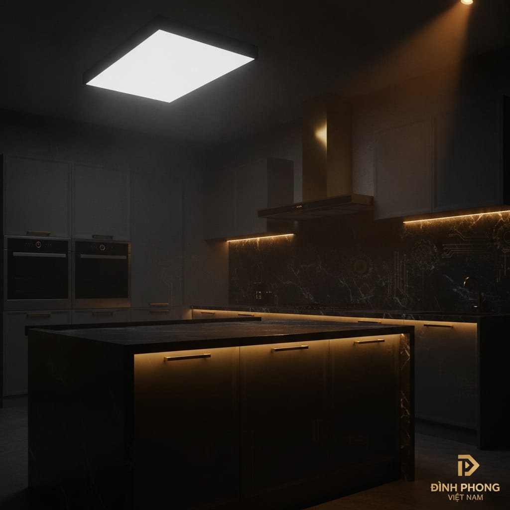 Nhà bếp sử dụng đèn LED dây và panel